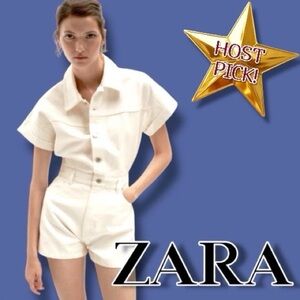 ✨HP✨ NWT Zara Denim TRF Shimmery Romper Playsuit in Cream. Size Small